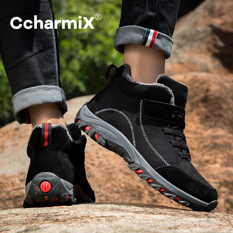 

Мужские зимние ботинки CcharmiX, замшевая удобная обувь для мужчин, уличные сохраняющие тепло ботинки с мехом, водонепроницаемые зимние мужские ботильоны