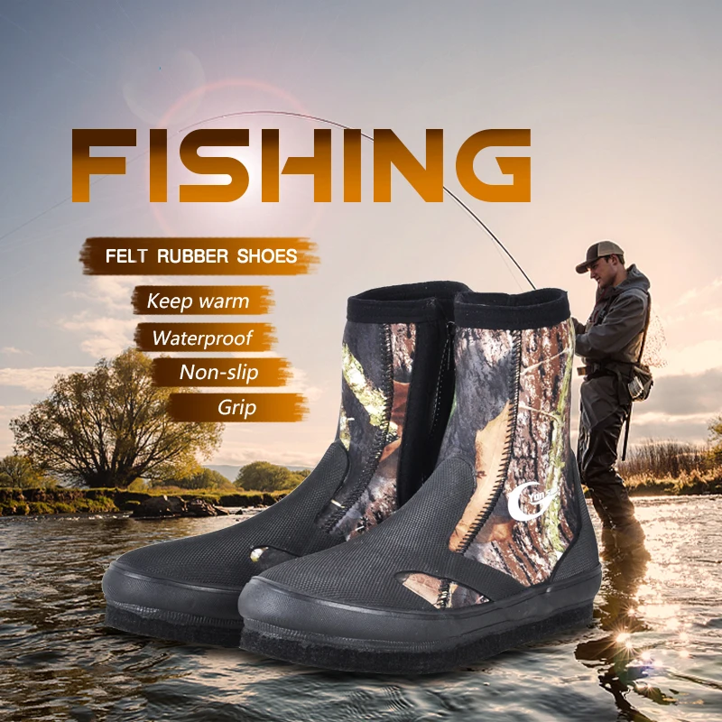Camouflage Fishing Shoes 5MM Neoprene Anti-slip Fishing Boots Quick Drying Waterproof Upstream Shoes Outdoor Hiking Diving Shoes