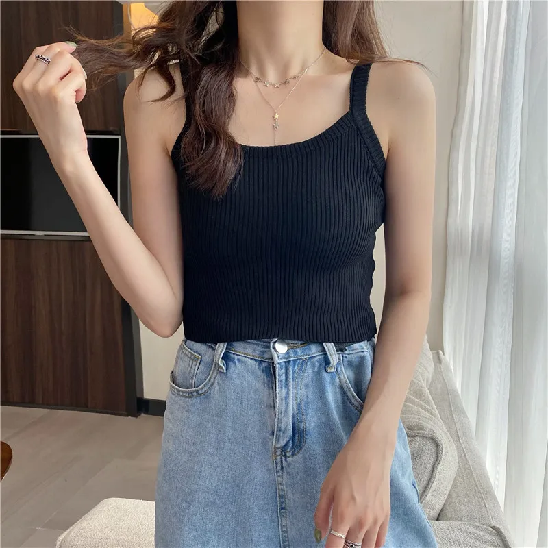 

Heliar Summer Tops For Women Knitted Cropped Camis Plain Vintage Tank Crop Camis Beach Holiday Tops Women Crop Tops Summer