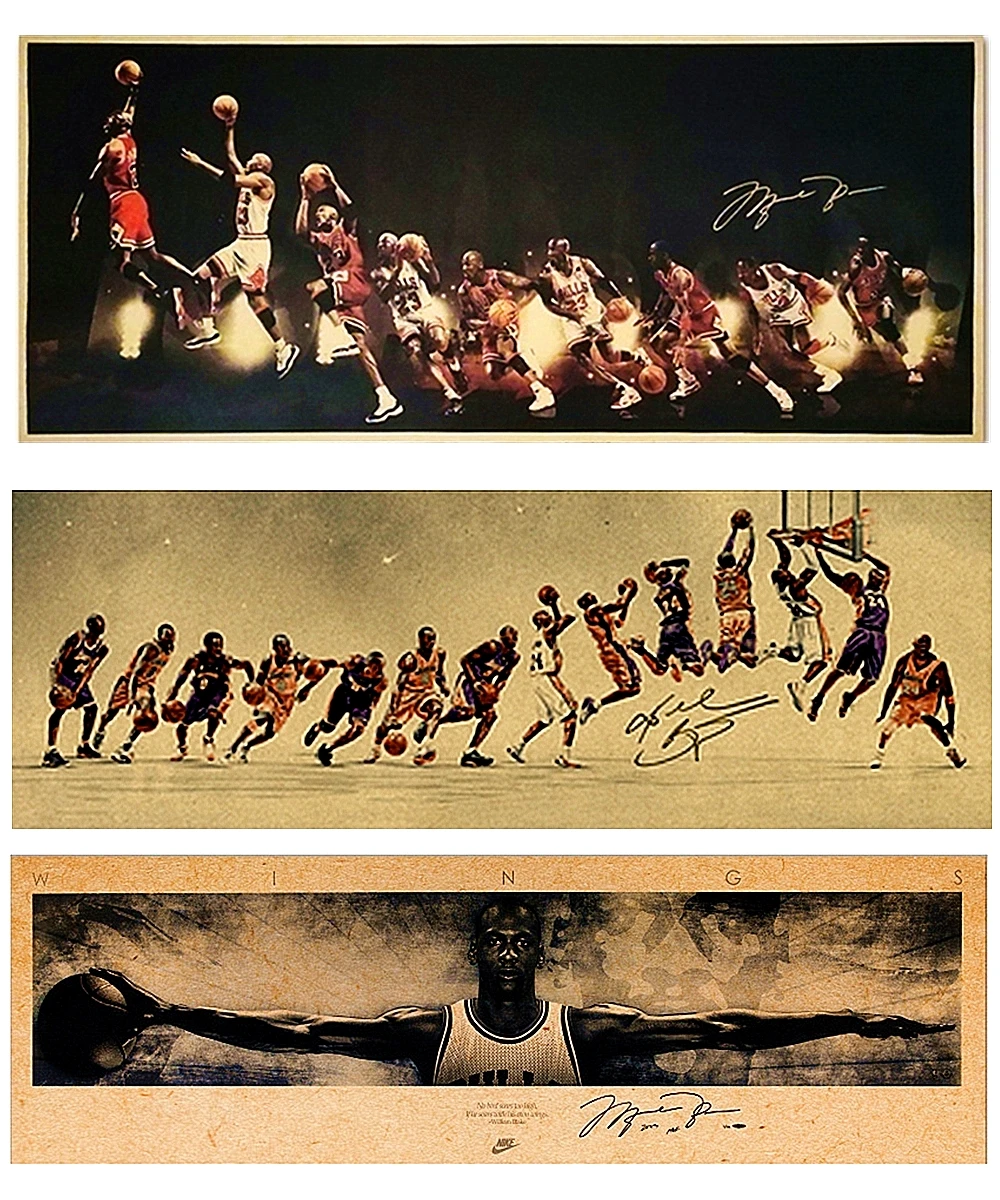 Спортивные винтажные картины баскетбольной звезды из крафт-бумаги настенные