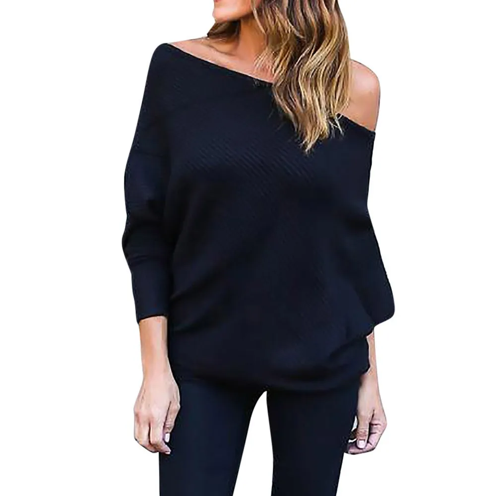 Off Shoulder Sweater Women Casual Pullovers Long Sleeve Black Jumper Women's Sweaters Sexy Knitted Pull femme 2019 | Женская одежда