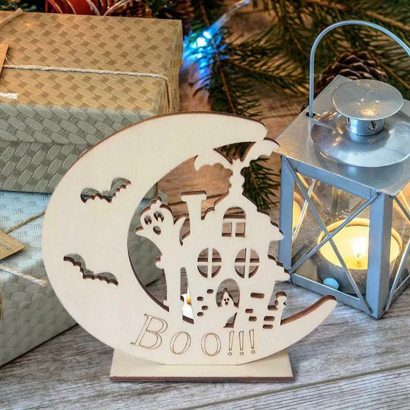 

Hot Selling Halloween Pumpkin Tombstone Wooden LED Candle Light Ornament DIY Home Decor