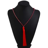 colorful silk thread pendant crystal tassel sweater chain beaded crystal jewelry pendant tassel long necklace