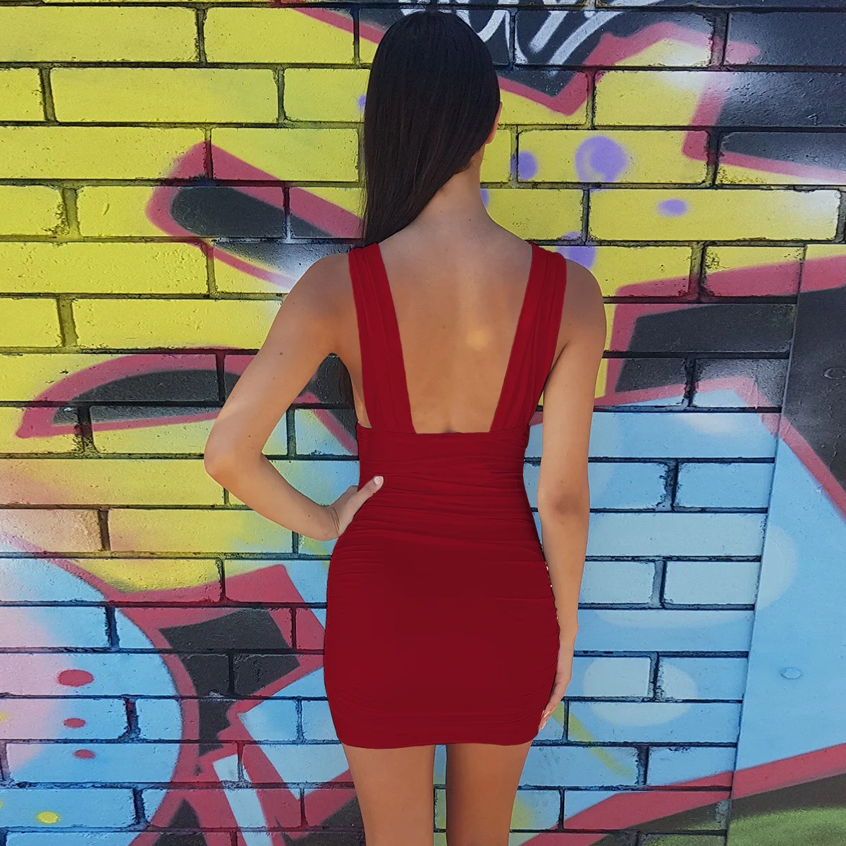 

2021 Summer Sleeveless Backless Sheath Dress Sexy Deep V-neck Spaghetti Strap Bodycon Dresses Mini Party Evening Boho Beach