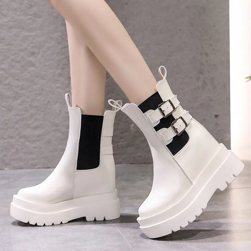 

2021 new winter women's thick-soled boots fashion ankle boots brand padded boots warm high wedge heels thick-soled increased