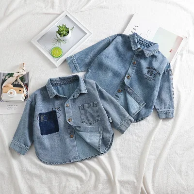 

Children's Shirt 2020 Korean Autumn New 0-5 Years Old Baby Denim Shirt Long Sleeve Casual Baby Outerwear Cowboy Shirt Top Tees