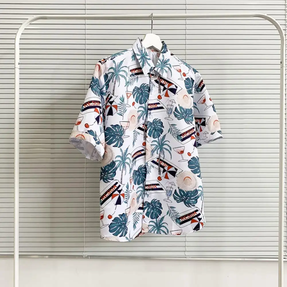 Мужская пляжная блузка с отложным воротником и полурукавами на пуговицах |