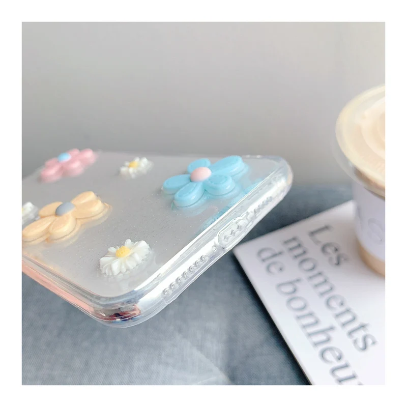 

Soft Case For iPhone 11 Pro Case XR 7 8 6S 6 Plus X XS Max SE 2020 Glitter 3D Flowers Silicone Transparent Bling TPU Back Cover