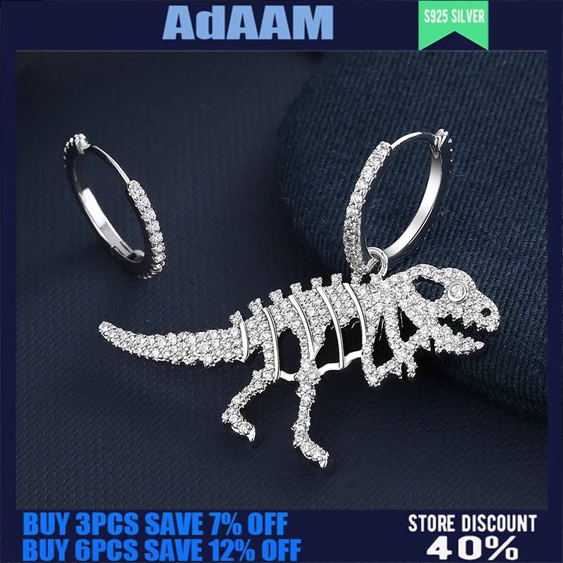 

S925 Sterling Silver Classic Bone Dragon Asymmetric Earrings Female Personality Simple Hollow Dinosaur Style Fine Jewelry Gift