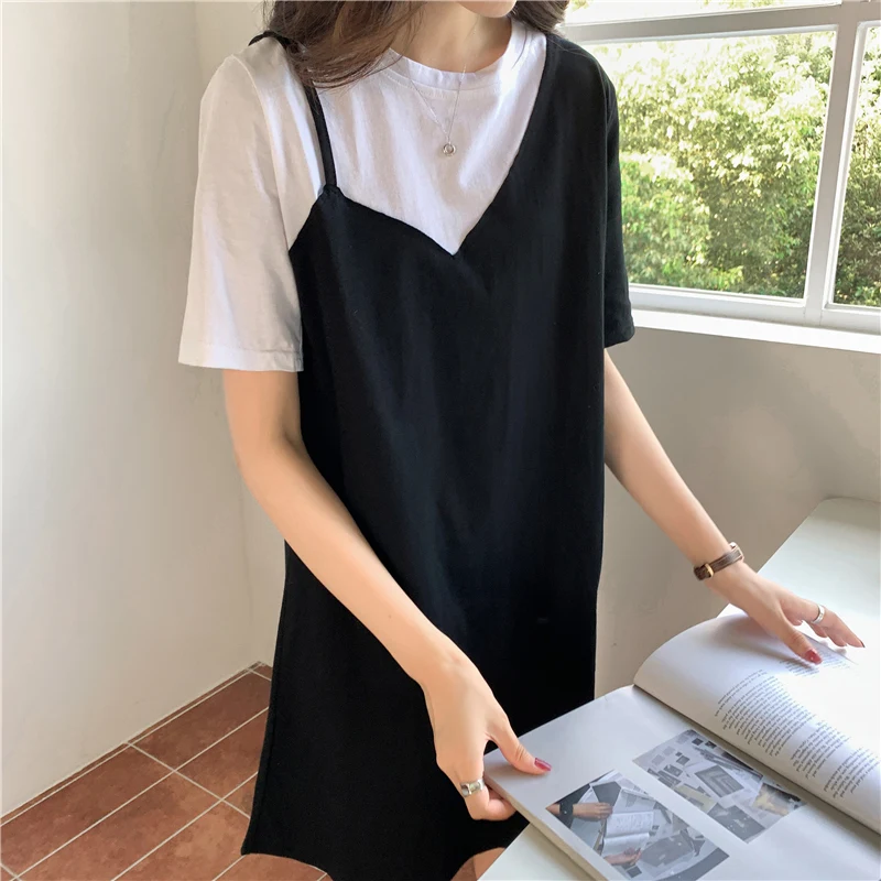 100% хлопок 3 размера M-xl черный белый базовый свободный длинный дизайн летняя