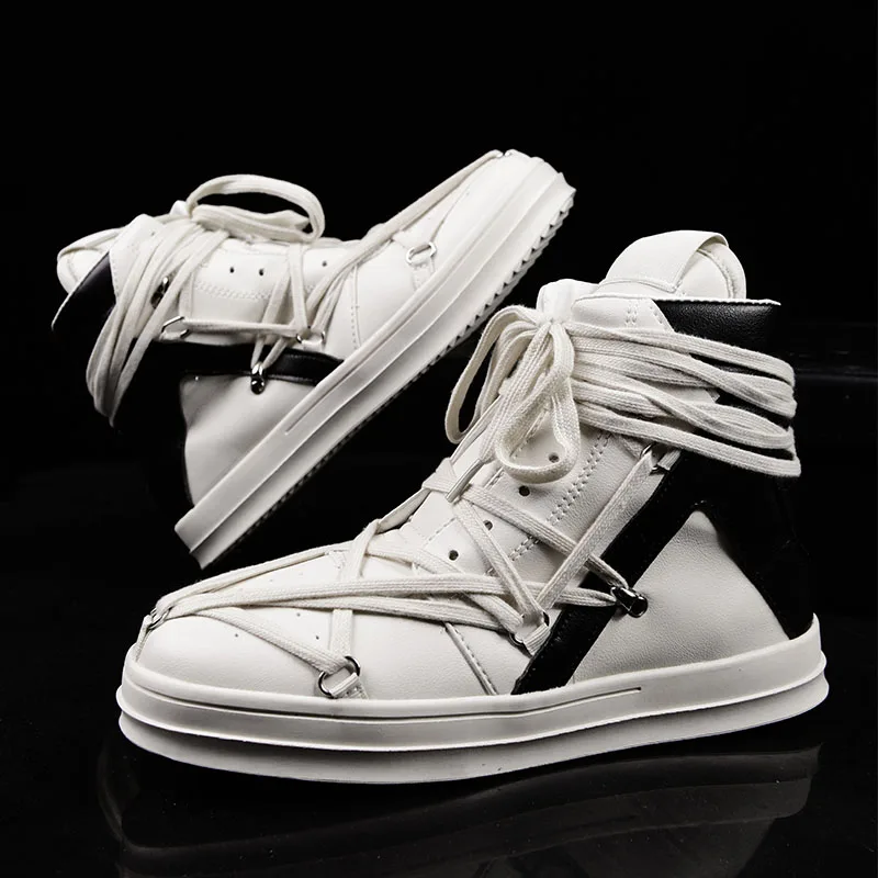 Stylish Men's Skateboarding Shoes High Top Leisure Sneakers New Leather Street Sports Shoes Chaussure Homme Skateboarding Shoes