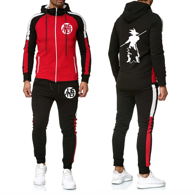 New 2020 Men's suits Anime Dragon Ball Saiyan Sweatshirt stitching Color Matching jackets+Pants 2Pcs Sporting Suit A | Автомобили и
