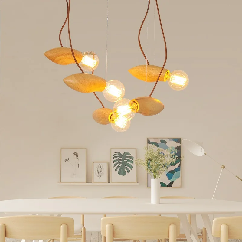 Nordic Pendant Light Solid Wood Firefly Hanging Lights Dining Room Furniture Living Room Decoration Restaurant Modern Chandelier