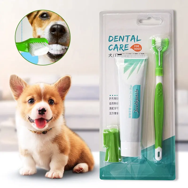 

Комплект из 3 предметов, комплект собака пальчиковых зубных щеток три головы зубная щетка набор из зубных паст ПЭТ Здравоохранение зубная п...
