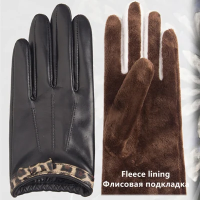 Black Fleece Lining GOURS перчатки из натуральной кожи женские модные из натуральной козьей кожи леопардовые Черные Зимние перчатки для сенсорного экрана шерстяная подкладка Теплые GSL067 - Цвет: Black Fleece Lining