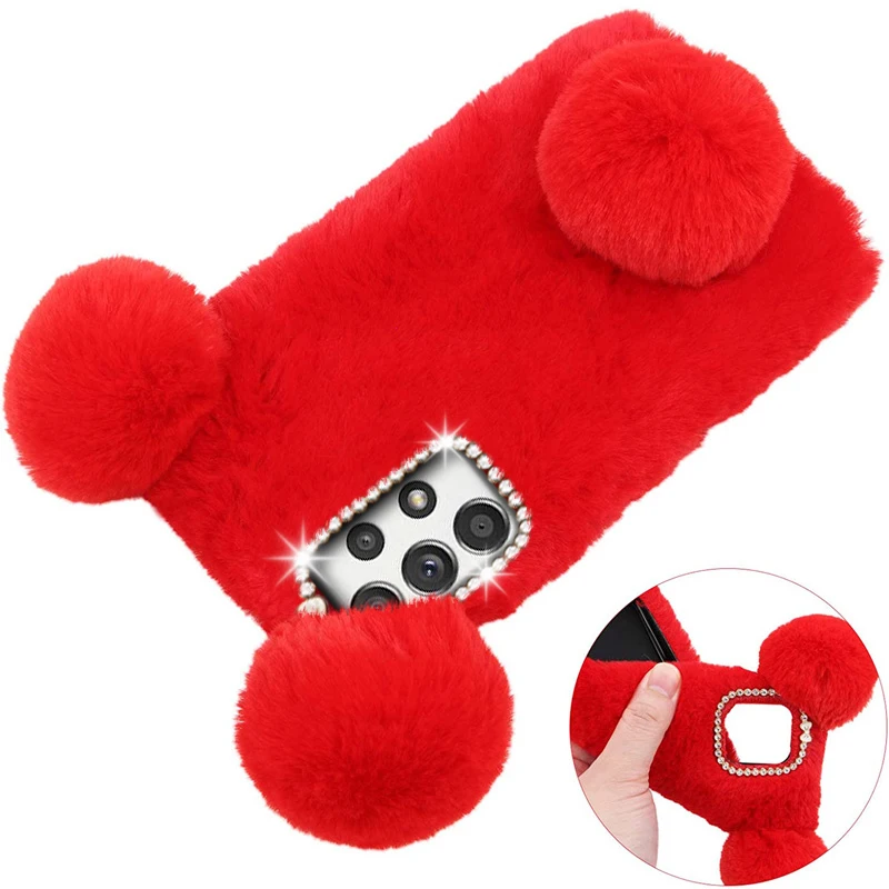 Плюшевый чехол с ушками панды для Samsung Galaxy A52 A72 A51 A71 A32 A22 A12 A50 A70 A21s A03S A02S A02 A42 A41 A31