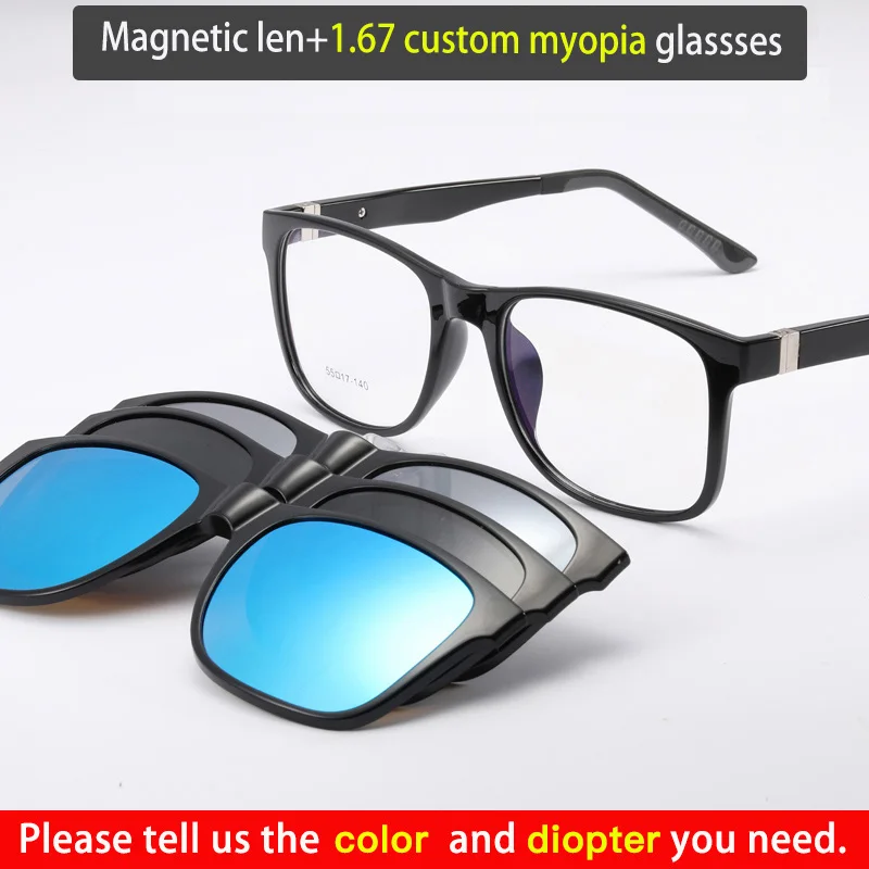 1.67 custom diopter Солнцезащитные очки с магнитным зажимом, поляризованные линзы, покрытие для близорукости, оптические очки по рецепту, очки для мужчин и женщин, близорукость, вождение - Цвет линз: 1.67 custom diopter