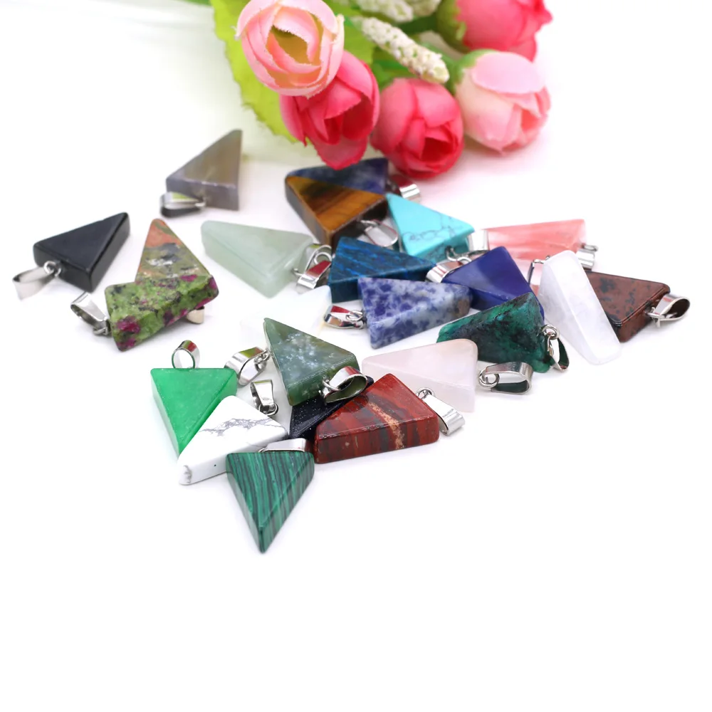 

5 Pieces Natural Stone Pendants Agates Jades RoseQuartz Triangle Charms for Jewelry Making DIY Necklace Accessories Size 15x25mm
