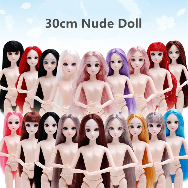

Bjd 30cm 6 Points Body Nude Doll 20 Joint Movable Fashion Princess Change Makeup White Muscle Blue Black Eyes Girl Toy Gift