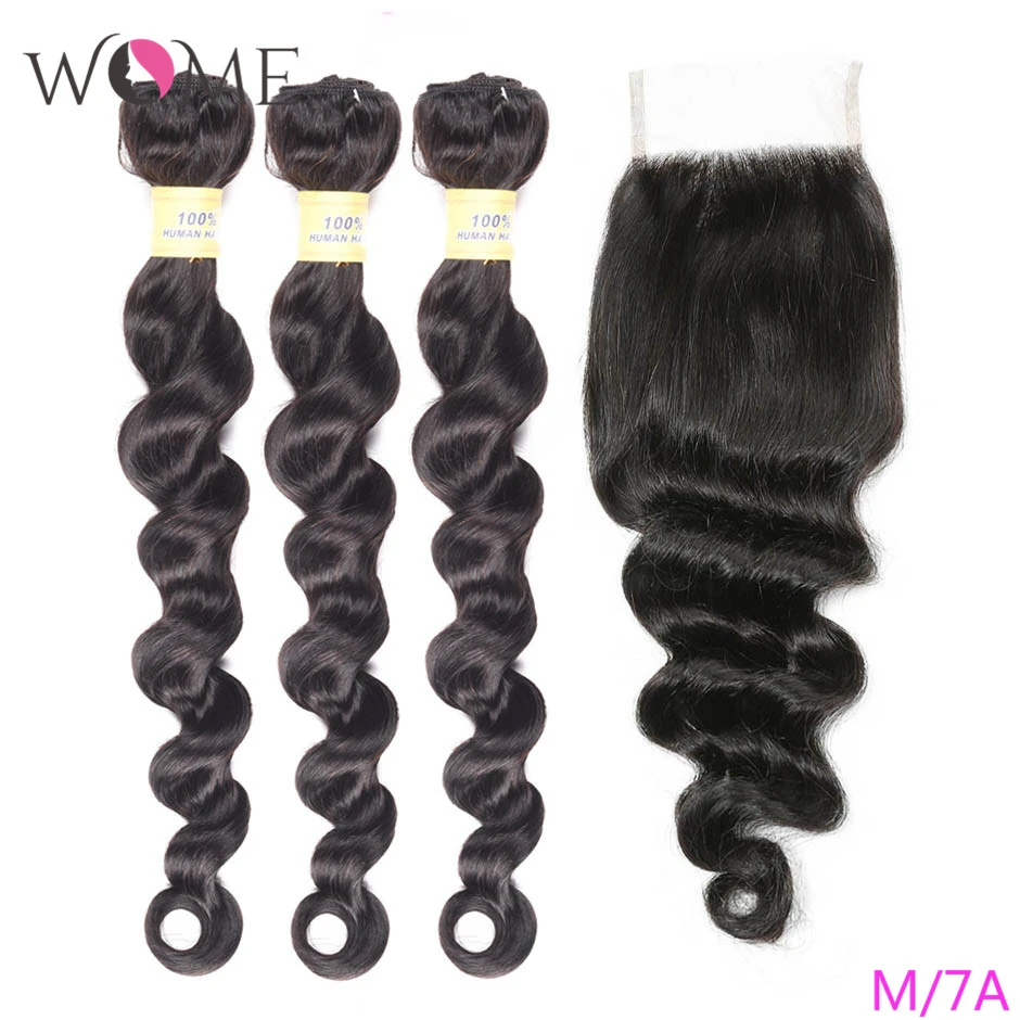 WOME Brazilian Loose Deep Wave Bundles With Closure Human Hair Non-remy Extensions 3 | Шиньоны и парики