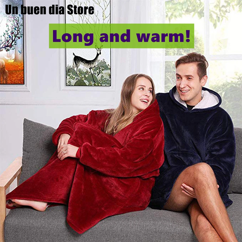 Winter Thick Comfy TV Blanket Sweatshirt Solid Warm Hooded Blanket Adults and Children Fleece Weighted Blankets for Beds Travel