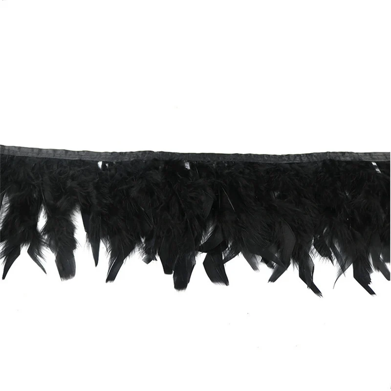 Оптовая продажа 2 м/лот высококачественные черные перья индейки отделка бахромой