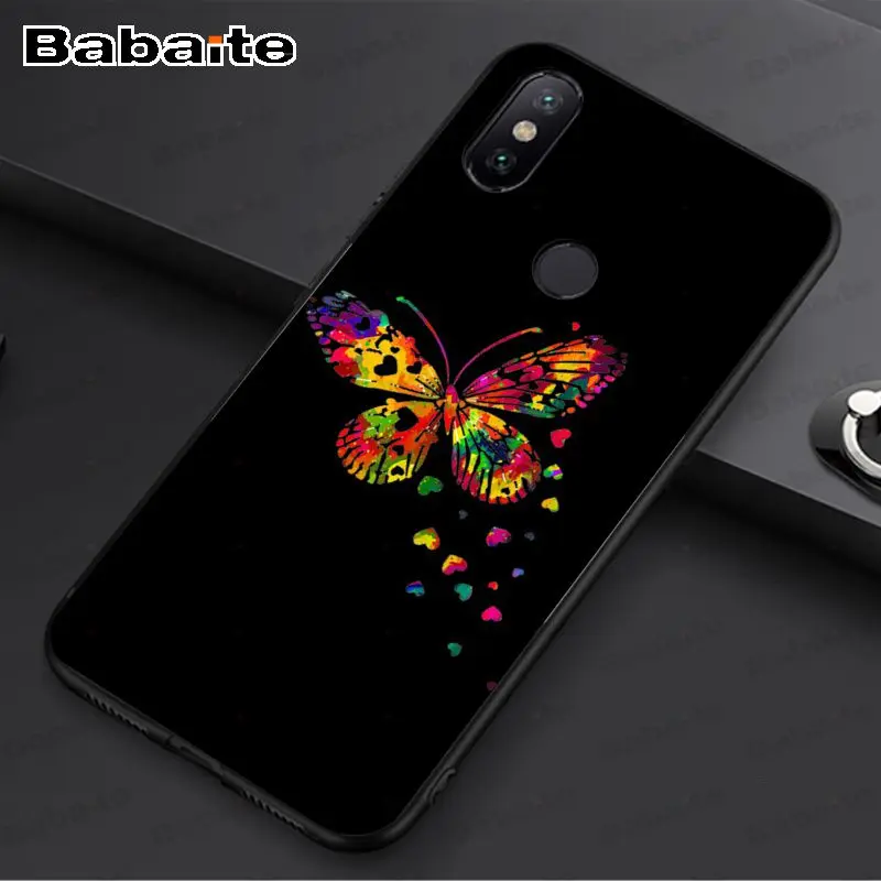 Красочными бабочками и бантиками Розовый любящее сердце черный мягкий кейс для