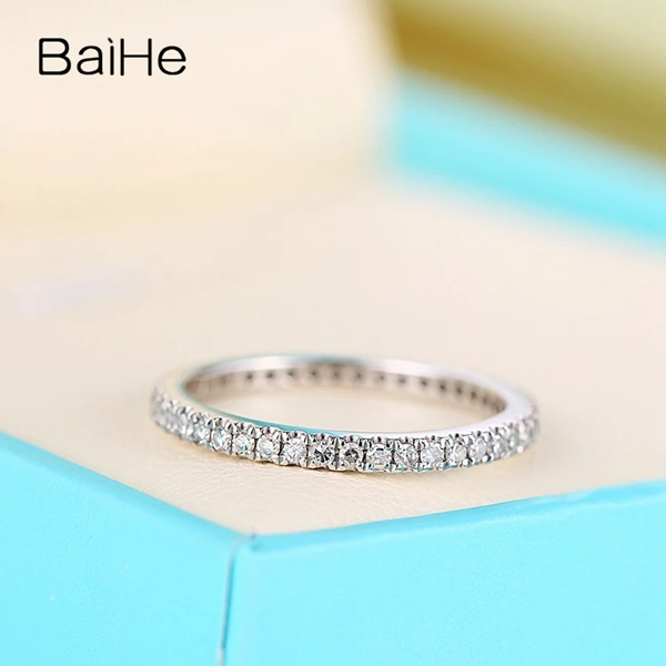 BAIHE 0.33ct SI/H Кольцо с натуральными бриллиантами, 18 к белое золото, обручальное кольцо, полное вечное ювелирное изделие, Размер США 5,5, подарочное кольцо