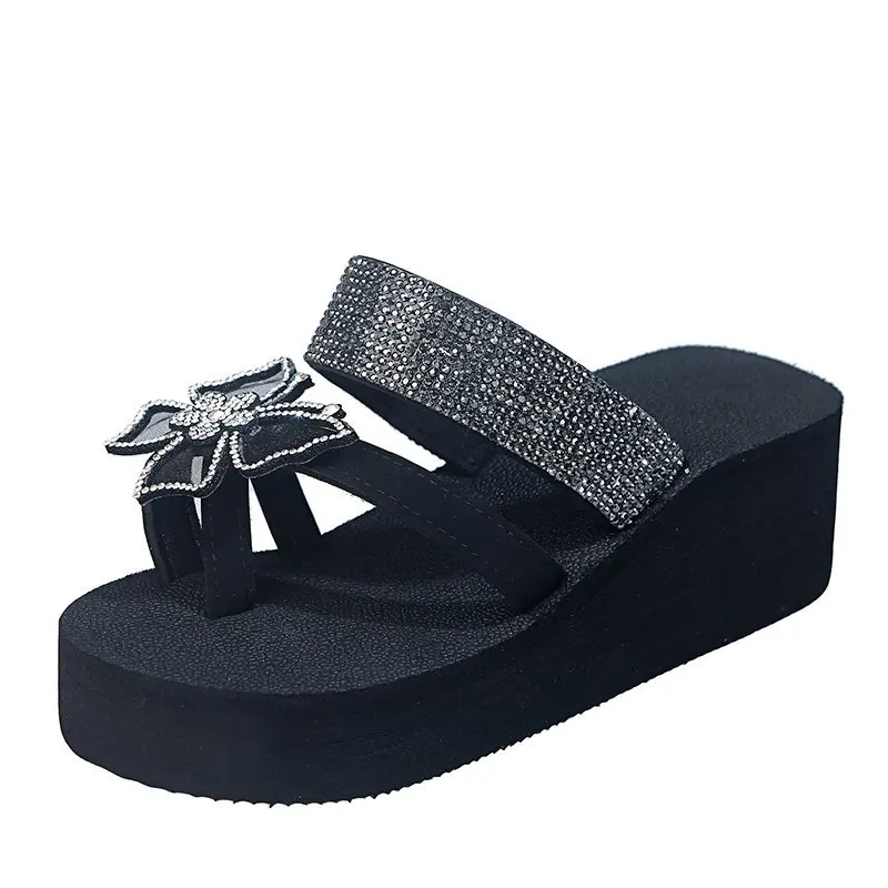 

Women Summer Ring Toe Slippers Butterfly Crystal Flower Platform Thick Sole Light Slides Fashion Outdoor Sandals Shoes Ladies