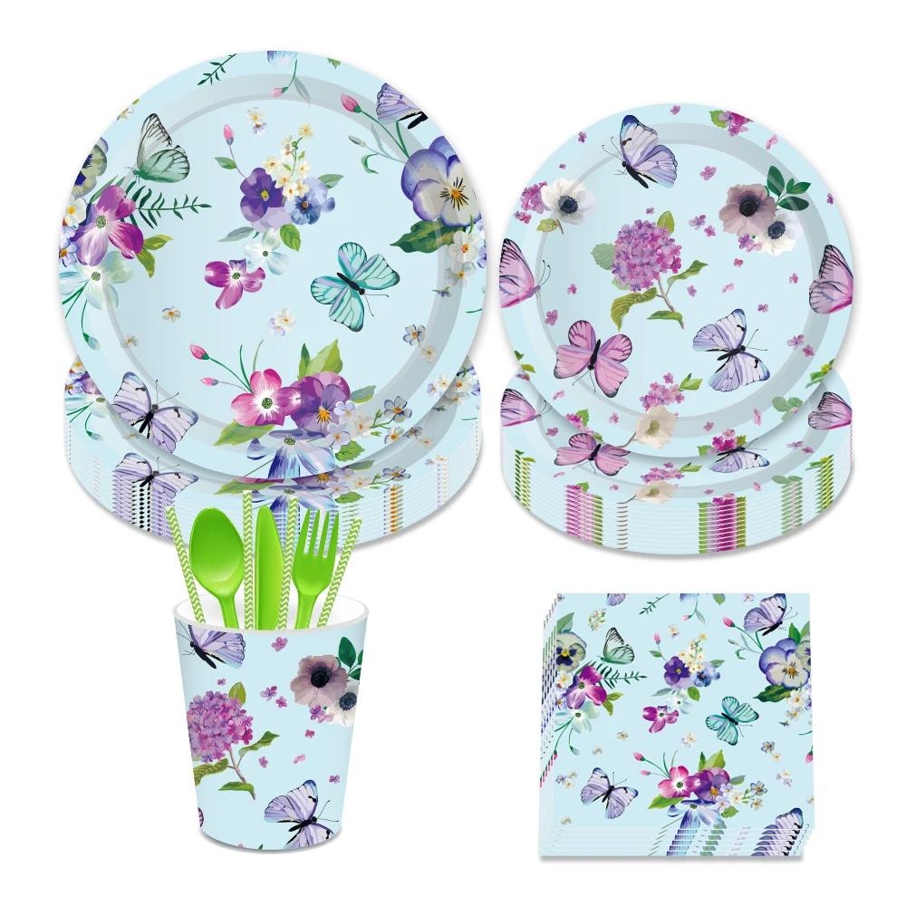 

1set butterfly Disposable Party Tableware Plate/Napkin Adult Happy Birthday Wedding Christmas Party Home Decor Supplies