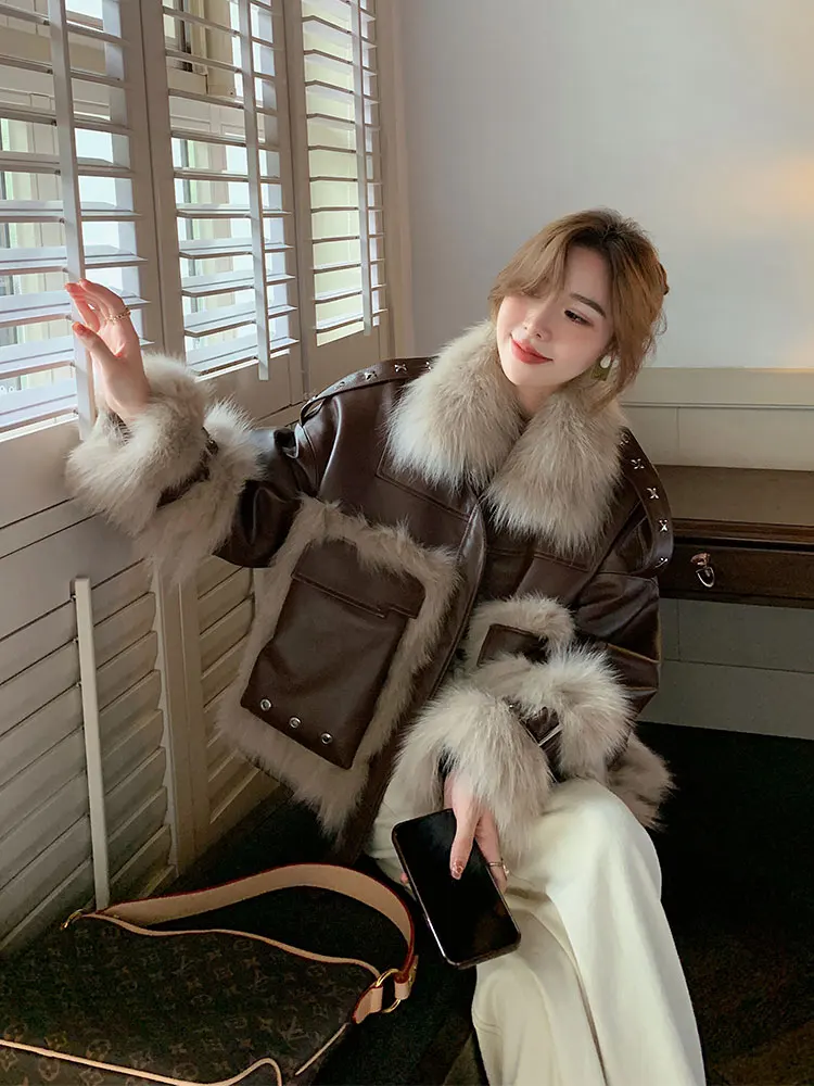 

Fur 2021new Female Online Influencer Popular Autumn and Winter Imitation Fox Furry Coat Short Leather Jacket Young Fashion