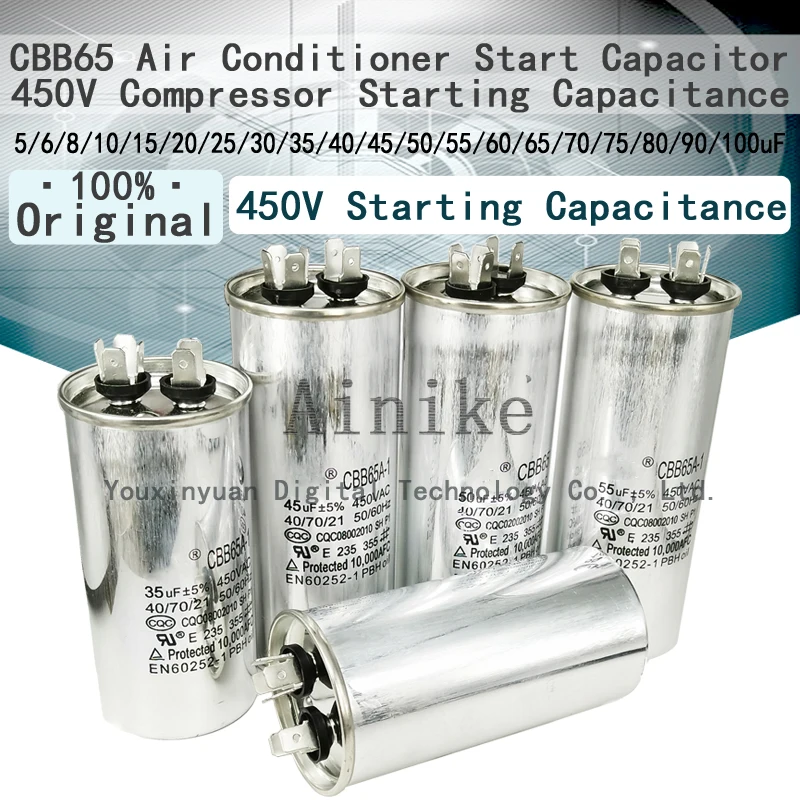 Пусковая емкость CBB65 для кондиционера 450 в 5/6/8/10/15/20/25 мкФ 30 35 40 45 50 Ф 55 60 65 70 75 80 90 100