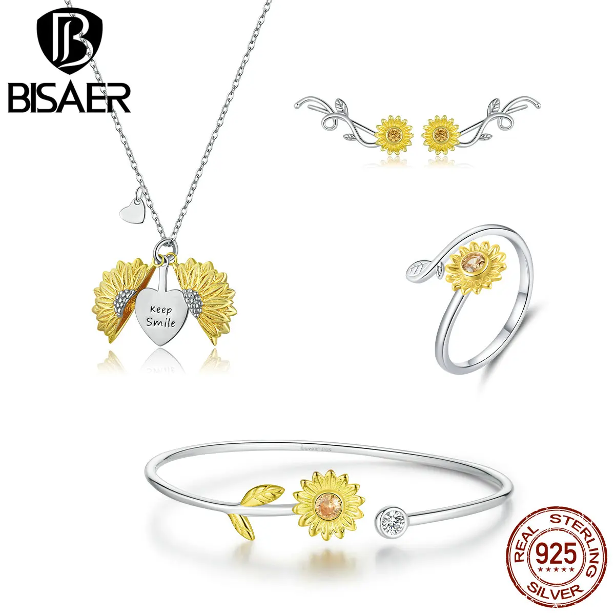 Набор украшений в виде цветка маргаритки бисаер из стерлингового серебра 925