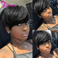 pixie cut wig human hair brazilian straight wigs natural full machine made wigs with bang for black women glueless short cut wig