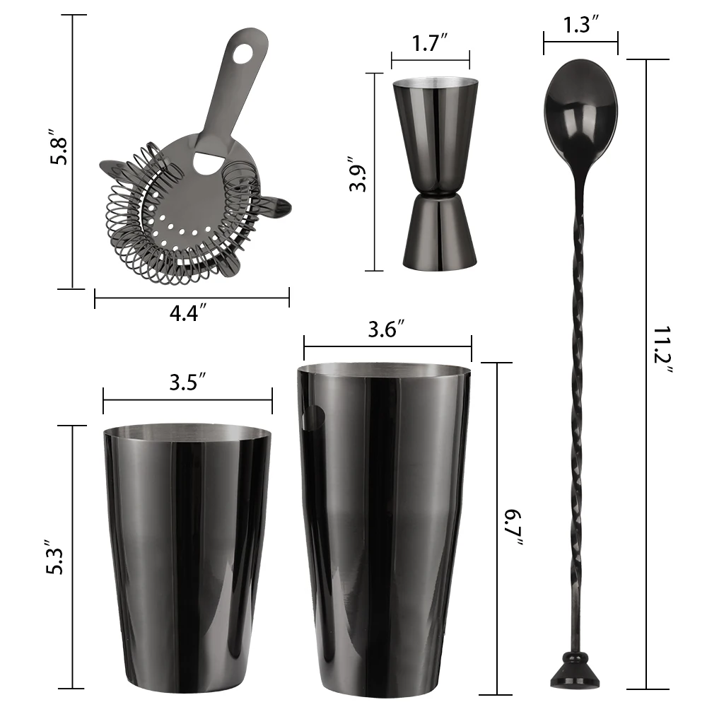 Горячая продажа 4 шт пистолет черный нержавеющая сталь шейкер набор для бара