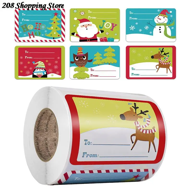 

250 шт./рулон, новогодние наклейки из крафт-бумаги