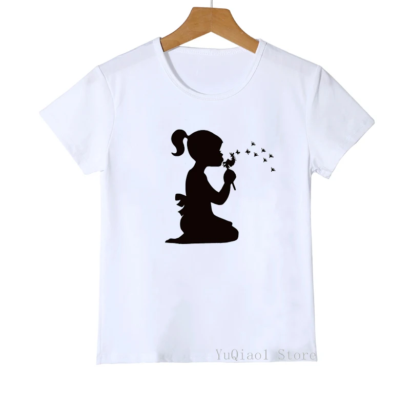 

girls with dandelion silhouette printed kids t shirt vogue funny white children clothes harajuku kawaii t-shirt girls streetwear