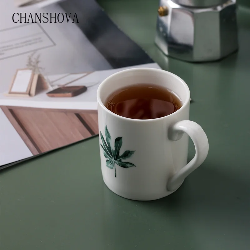 CHANSHOVA 180 мл Современная керамическая кофейная кружка с рисунком зеленых листьев
