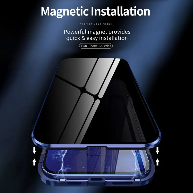 

Anti-Peeping Full Body Protection Phone Covers Durable Clear Tempered Glass Metal Bumper Case For Iphone 12 Mini Pro Max