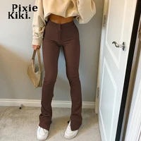 pixiekiki solid knitting split high waist flare pants y2k sweatpants women e girl style casual trousers black bottoms p84 cg31