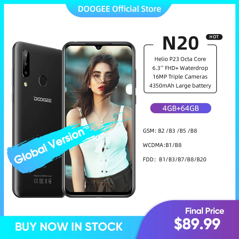 DOOGEE N20 мобильный телефон с 5 дюймовым дисплеем восьмиядерным процессором MT6763 ОЗУ 4 Гб ПЗУ 64 ГБ 16 МП 6 3
