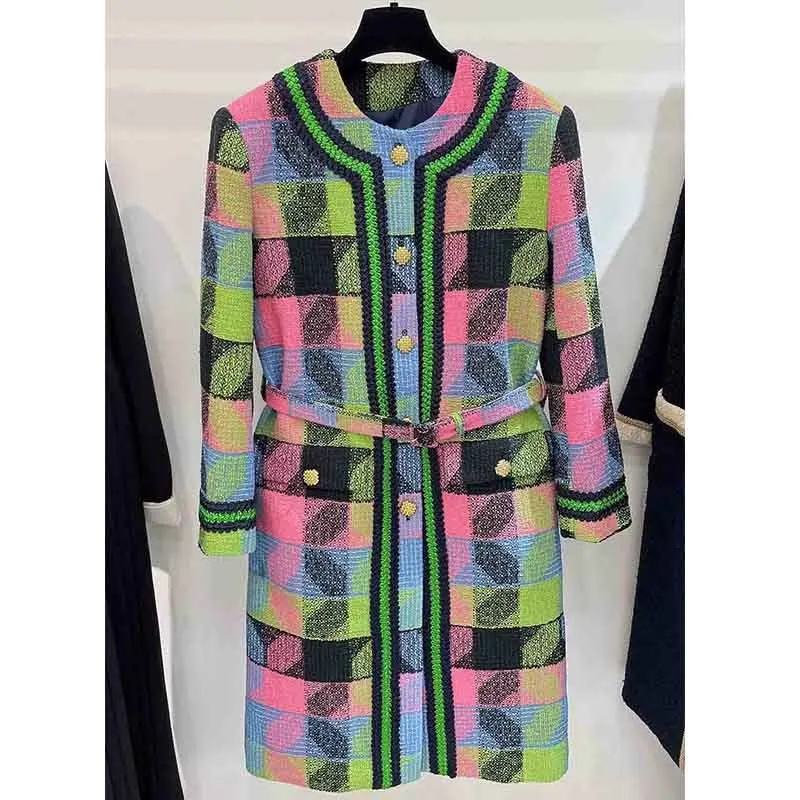 

Женский роскошный комплект из 3 предметов, радужный длинный твидовый пиджак с круглым вырезом и юбка-трапеция, облегающая мини-юбка, 21 зимни...