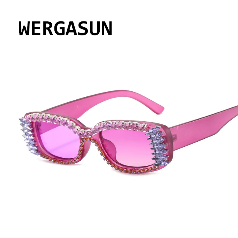WERGASUN прямоугольные Стразы Солнцезащитные очки женские модные стимпанк