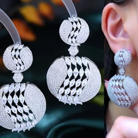 missvikki original luxury big round pendant earrings full mirco paved cubic zircon cz for women wedding earrings jewelry gift