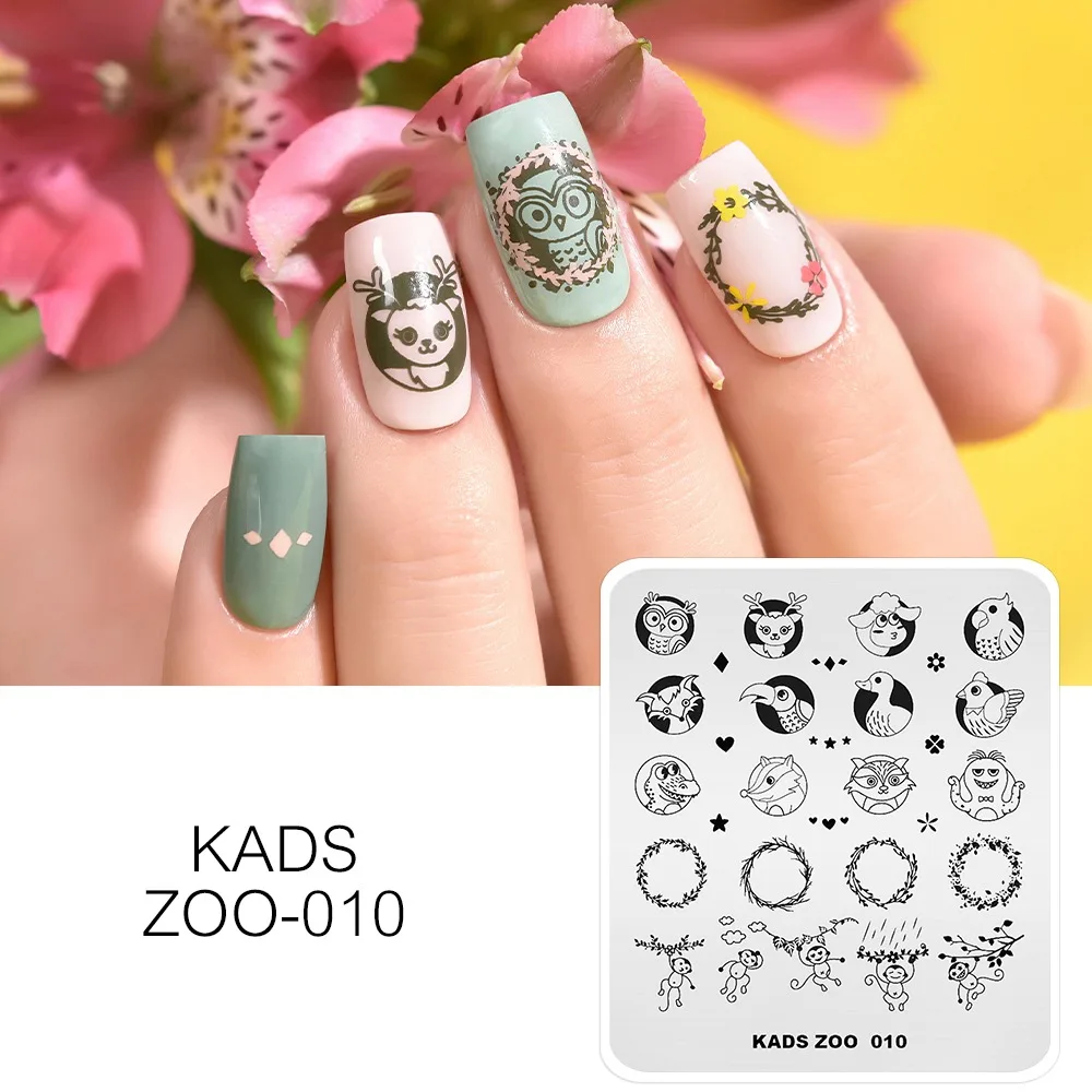 KADS 12 различных дизайн серия «Зоопарк» животное лицо кошка динозавр шаблон для стемпинга для нейл-арта инструменты для ногтей трафарет для ногтей - Цвет: ZOO 010
