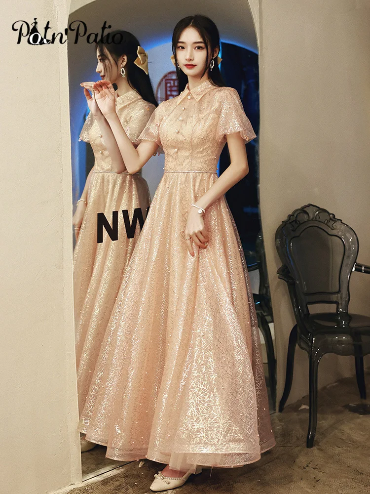 

Shiny Sequined Beaded Lace Evening Dresses Long 2021 Vintage A-Line Ankle Length Women Prom Gowns For Graduation Party