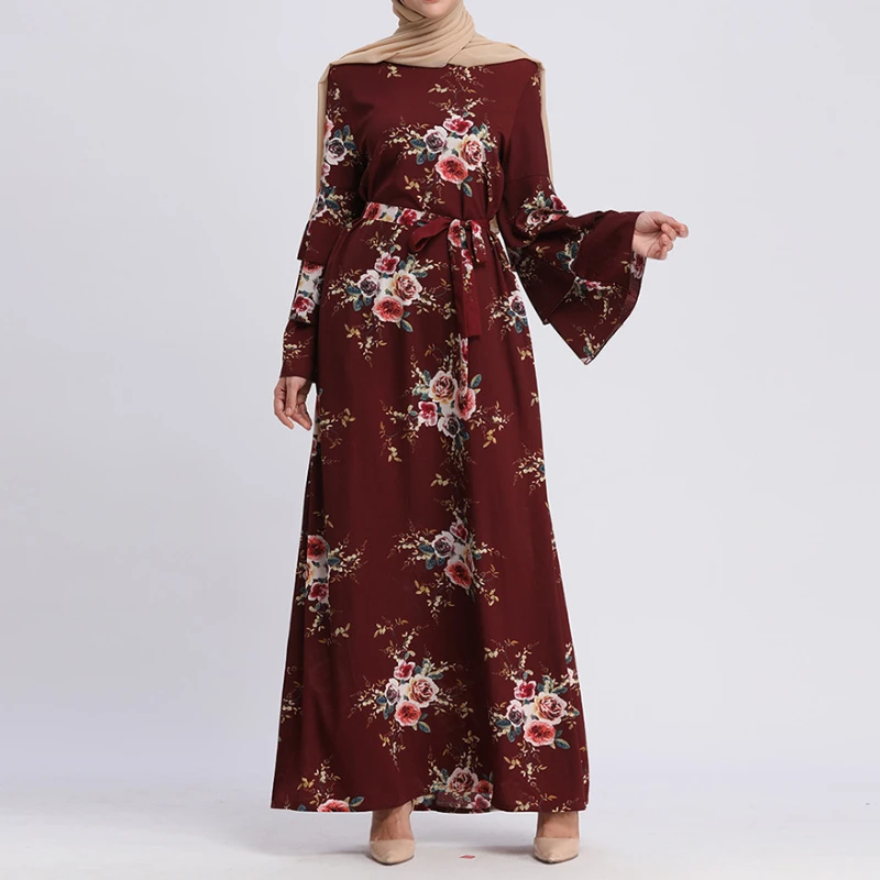 

Women Muslim Hijab Dress Bandage Arabic Islamic Clothing Robe Femme Kaftan Abaya Dubai Fashion Printed Islam Dress Plus Size