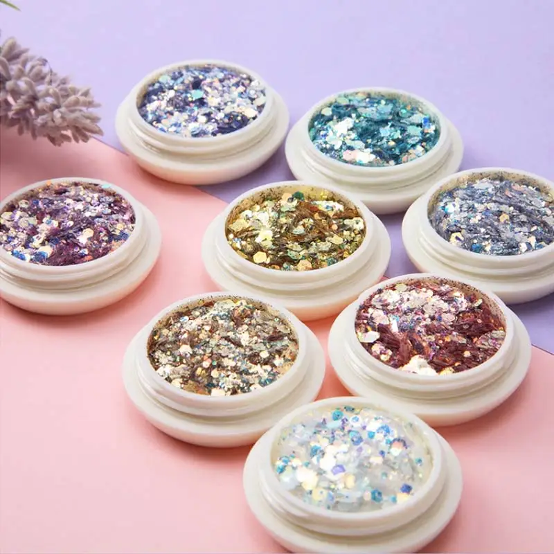 1 коробка ногтей голографическая блестящие хлопья порошок 3D шестиугольник