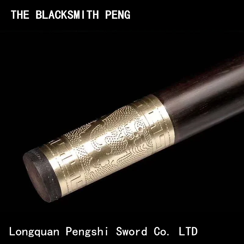 

Chinese Crutch sword With a lock/Ebony vintage carved bronze fittings/old man's sword of patterned steel/Samurai sword/katana