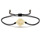 Белых камней фианитов с буддистские лотосы удачу, браслеты с брелоками для женщин, позолоченные CZ цветок красной строки ручной работы, ювелирное изделие, подарок